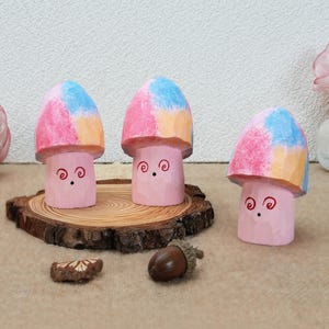 Wood Colorful Mushrooms Carving, Handmade Mushroom Sculpture, Mushroom Decor, Unique Figurine, Desk Decor, Farmhouse Decor, Gift For Mother