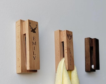 Customized Name Hook, Wooden Coat Hook Wall Mount, Decorative Wall Hooks, Wooden Bathroom Towel Hooks, Home Decor Gift, Housewarming Gift