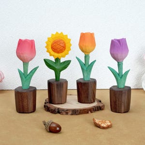 Handmade Wooden Tulip Sculpture, Handcrafted Wood Sunflower, Handcrafted Wooden Flower Figurines, Wooden Ornaments, Desk Decor, Gift For Her