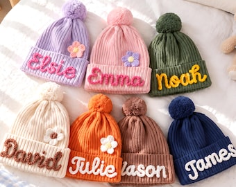 Personalized Baby Beanie: Handmade Cotton Pom Pom Hat, Newborn Gift