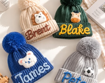 Custom Toddler Beanie with Detachable Pom: Boys/Girls Winter Hat, Two Sizes