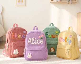 Custom Name School Bag: Personalized Corduroy Kids Backpack Set