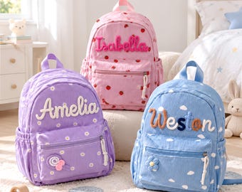 Custom Xmas Present for Toddler, Personalized Kids Backpack with Name, Corduroy Nursery Bookbag, Christmas Gift Granddaughter
