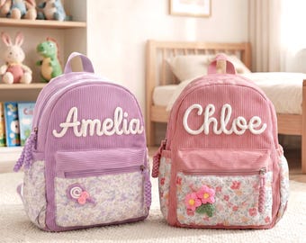 Personalized Toddler Backpack Set, Custom Name Pencil Case, Cute Corduroy School Bag, Birthday Gift for Kids, Daycare Bag