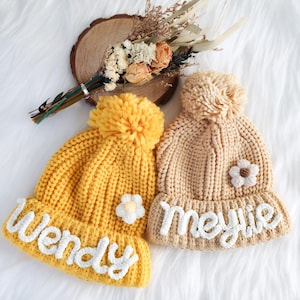 Handmade Knit Kids Beanie with PomPom: Personalized Winter Hat