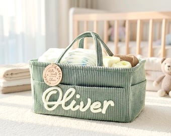 Personalized Diaper Caddy Organizer: Custom Name Nursery Storage Basket , Baby Shower Gift