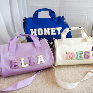 Benutzerdefinierte Sporttasche, wasserdichte Tanztasche, personalisierte Chenille Buchstabe Kleine Reisetasche für Kinder, Reisetasche Weekender Tasche, Balletttasche