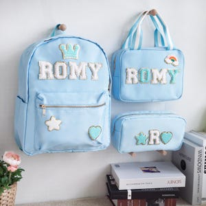 Ensemble de sac à dos avec écussons cousus, Sac à dos personnalisé en nylon avec écusson, Cartable personnalisé avec lettre en chenille pour enfants, Rentrée scolaire, Cadeaux de Noël