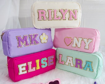 Personalized Makeup bag,Cosmetic Bag With Name,Travel Bag,Bag with Patch,Bridesmaid Gift,Back To School Gift,College Bag,Sewn Patch Bag