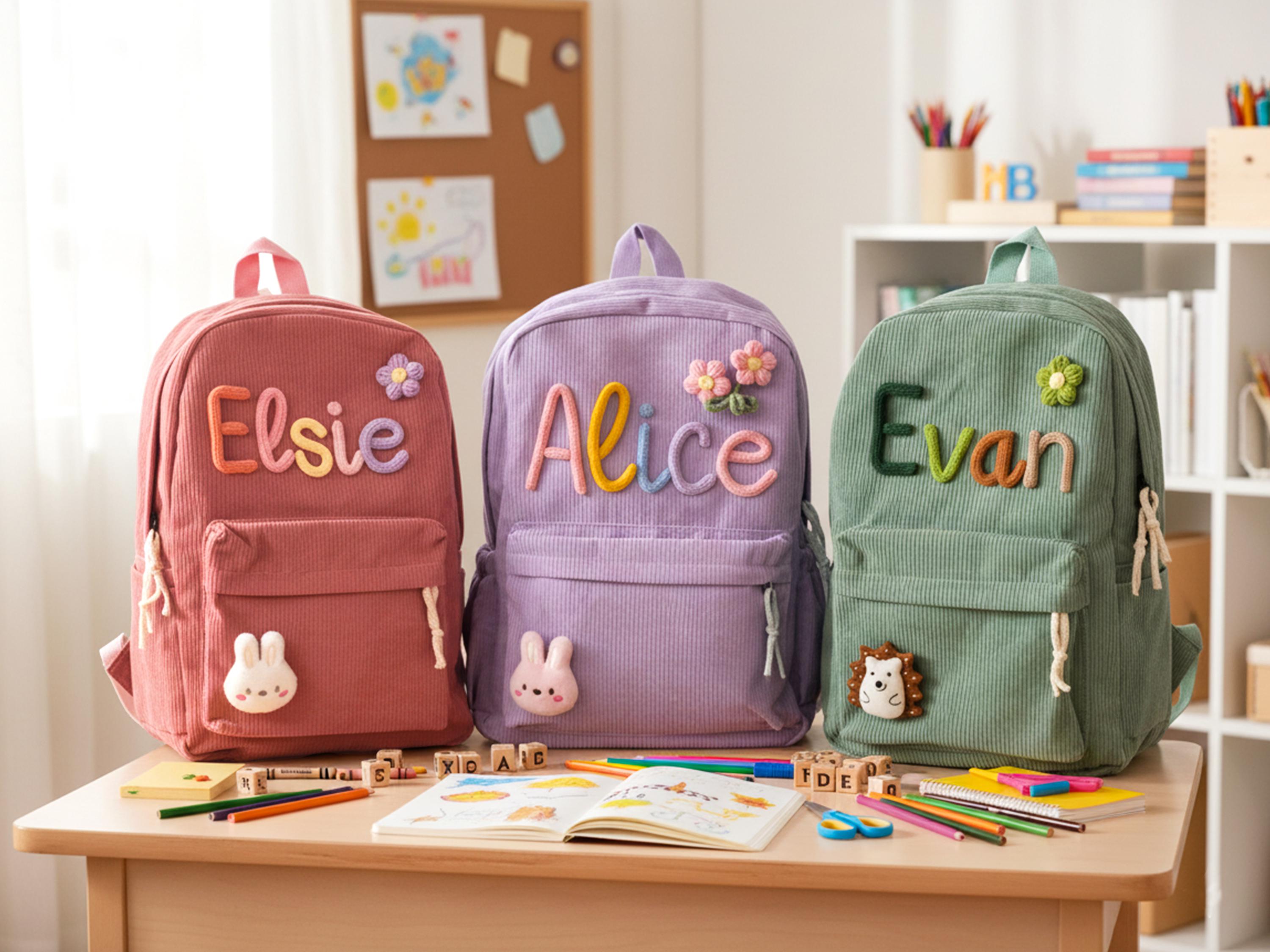 Personalized Corduroy Kids Backpack: Lunch Bag Pencil Case Set ...