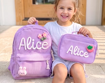 Personalized Back to School Backpack Set for Kids, Custom Name Toddler Backpack with Lunch Box, Kindergarten Preschool Gift for Girls Boys