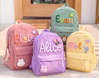 Custom Name School Bag: Personalized Corduroy Kids Backpack Set