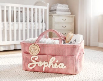 Personalized Baby Girl Gift Basket :Diaper Caddy Organizer, New Mom Essential
