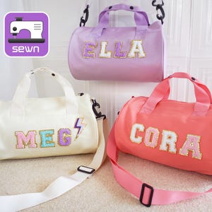 Personalisierte Tanztasche für Mädchen, personalisierte Name Duffle Bag, Chenille Brief Geschenk für Tanzen, Gymnastik jubeln Mädchen. Mädchen Geburtstagsgeschenk