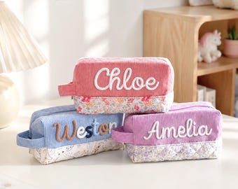 Personalized Pencil Pouch: Corduroy Quilted Stationery Bag, Kids Back to School Supply