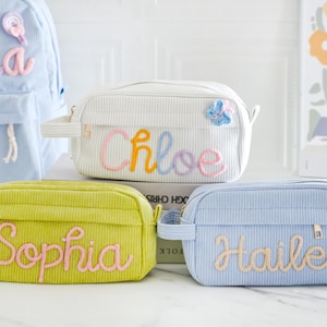 Aangepaste garennaam etui, gepersonaliseerd corduroy zakje, terug naar school cadeau, schoolbenodigdheden voor meisjes, monogram potloodtas, verjaardagscadeau meisjes, verjaardagscadeau meisjes