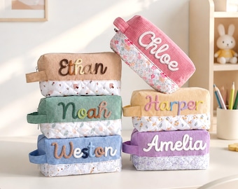 Personalized Corduroy Pencil Case: Pencil Bag with Yarn Name, Back to School Gifts