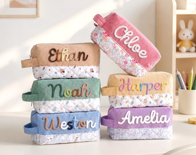 Personalized Corduroy Pencil Case: Pencil Bag with Yarn Name, Back to School Gifts