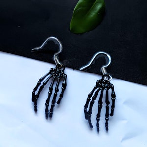 Skull Hand Earrings: Gothic Halloween Skeleton Bone Earrings
