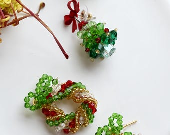 Beaded Christmas Tree and Wreath Earrings | Must Have Holiday Jewelry Gift | 925 Silver Hook