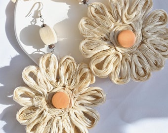 Handcrafted Woven Rattan Drop Earrings , Rattan Clay Earrings, Summer clay earrings, Handmade statement earrings, Boho Style
