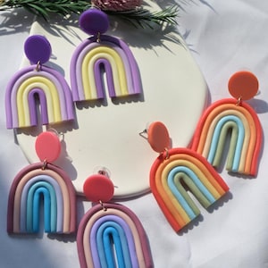 Handmade Polymer Clay Rainbow Earrings: Lightweight Colorful Jewelry