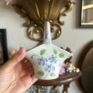 Vintage Mini Basket Hand Painted Flower Porcelain Basket