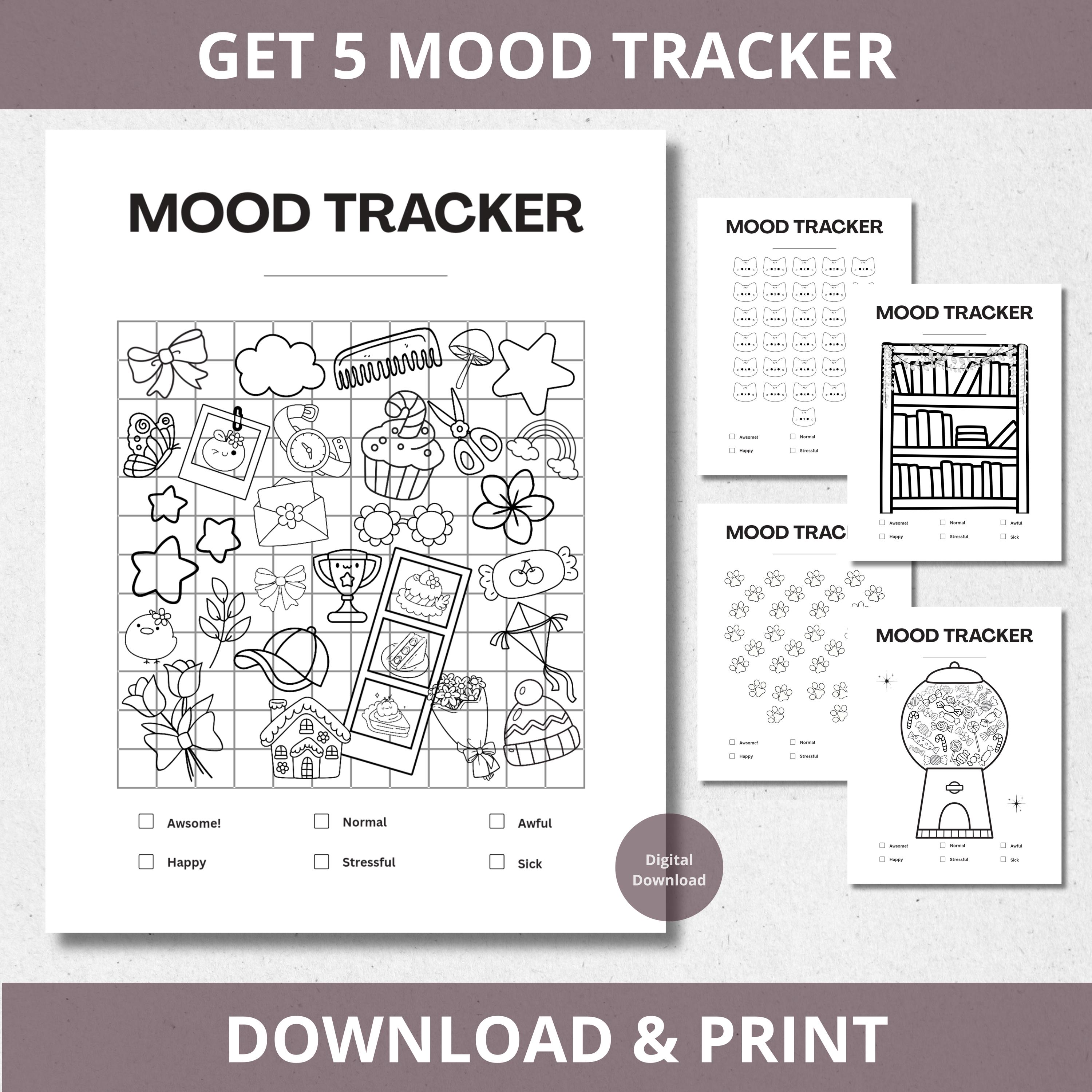 Mood Tracker Template Printable Daily Agenda Monthly Bullet Journal ...