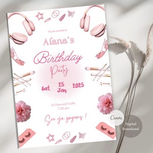 Pink Birthday Invitation Card Template Girl Birthday Invite Editable Invitation Digital Invitation Girly Stuff Birthday Invitation Party
