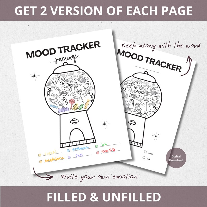 Mood Tracker Template Printable Daily Agenda Monthly Bullet Journal ...