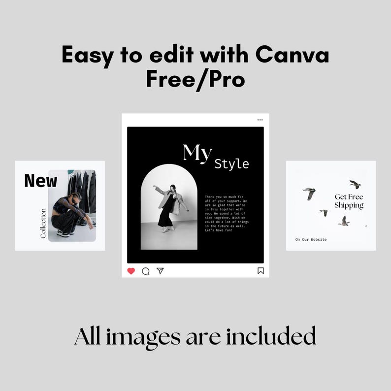 Black and White Instagram Template: Minimalist Layout for Canva - Etsy