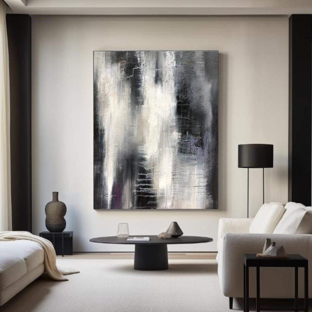 Large Black and White Minimalist Wall Art Black Abstract 3D Textured ...