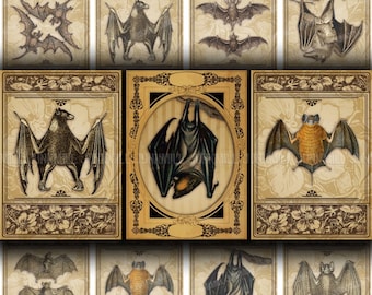 VICTORIAN BATS - Digital Printable Collage Sheet - Antique Vampire Bat Illustrations in Vintage Frames, Halloween, Instant Download