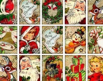 Pode incluir: Um conjunto de 16 quadrados de papel digital de Natal vintage com imagens de Papai Noel, renas, bonecos de neve, anjos e outros elementos festivos. Os papéis têm um toque retrô e nostálgico e são perfeitos para scrapbooking, criação de cartões e outros projetos de artesanato.