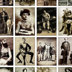 HUMAN ODDITIES - Digital Printable Collage Sheet - Vintage Circus Freakshow Performers, Freaks & Geeks, Unusual Beauty, Digital Download