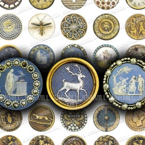 CAMEO - Digitale download - Antieke knopen, vintage broches en oude cameo's, Victoriaanse ephemera, ongewenste tijdschriftafbeeldingen, 1" cirkel, 25 mm rond