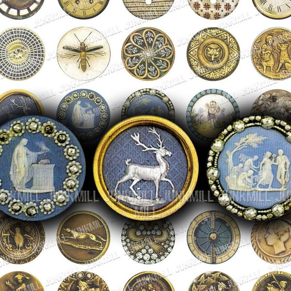 CAMEO - Digital Download - Antique Buttons, Vintage Brooches & Old Cameos, Victorian Ephemera, Junk Journal Images, 1" Circle, 25 mm Round