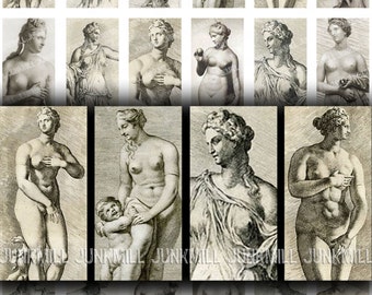 VENUS DI MEDICI - Digital Printable Collage Sheet - Ancient Greek and Roman Statues, Goddess Sculptures, Mythology, Black & White, 1" x 2"