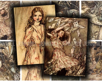 ALiCE IN WoNDERLAND - Digital Printable Collage Sheet - Vintage Alice in Wonderland Images by Arthur Rackham, Atc Aceo Images, 2.5" x 3.5"