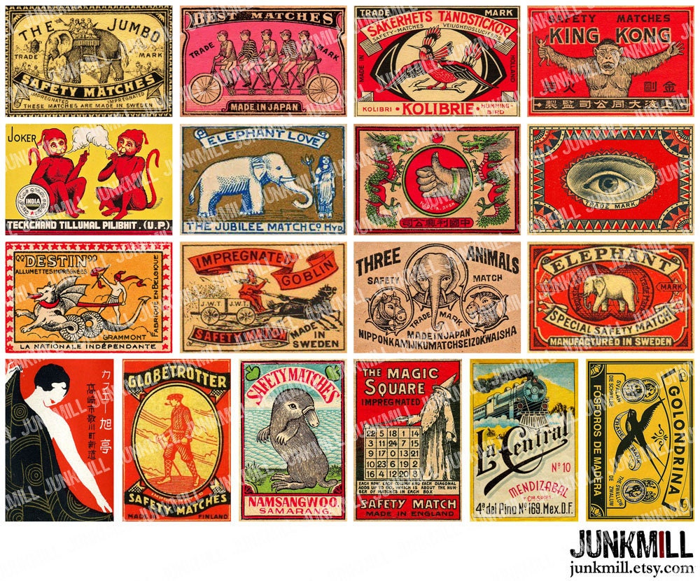 MATCHBOX MEDLEY I - Digital Printable Collage Sheet - Vintage