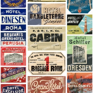 STEAMTRUNK LABELS 5 Digital Printable Collage Sheets Vintage Luggage Labels, Souvenir Travel Labels from Europe, Instant Download image 2