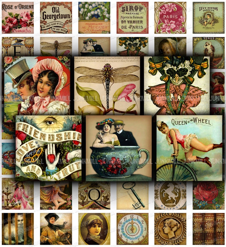 MINI MEDLEY III Scrabble Tiles 1 Squares Variety Sampler with Victorian Women /& Vintage Ephemera Digital Printable Collage Sheet