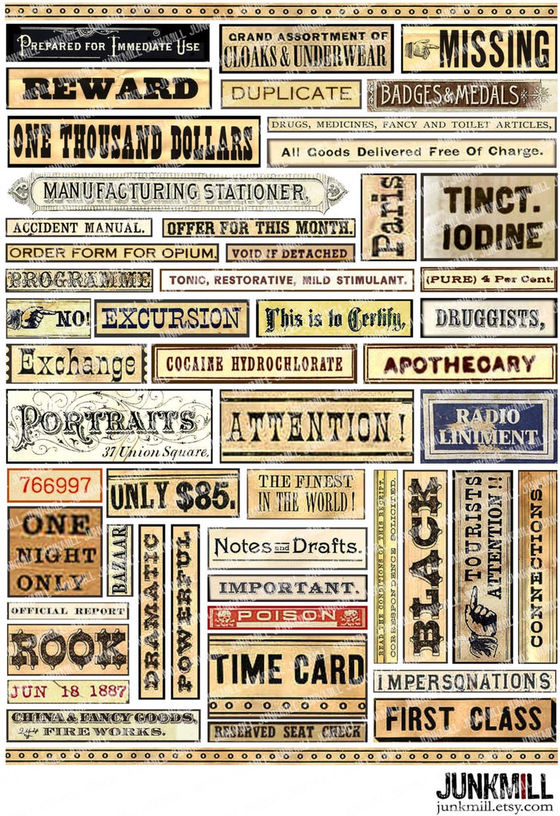 VINTAGE VOCABULARY Digital Printable Collage Sheet Etsy