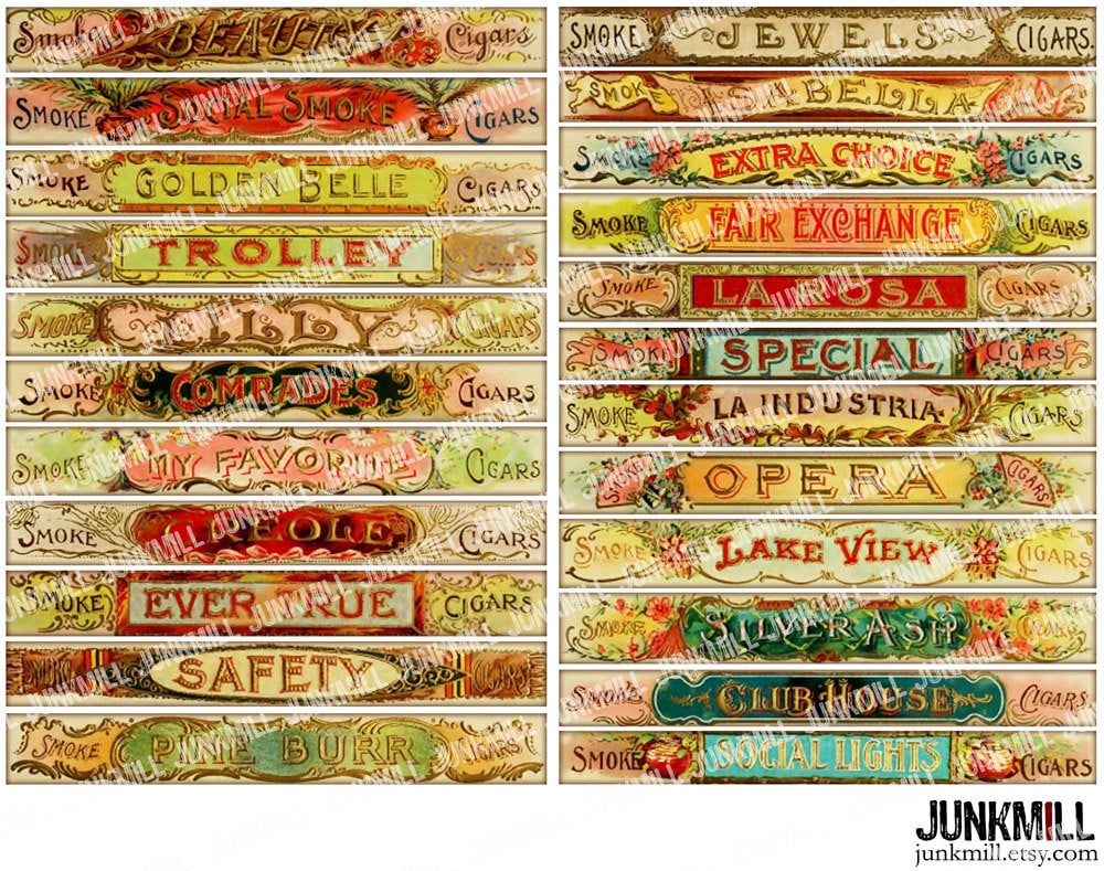 CIGAR BANDS Digital Printable Collage Sheet Vintage Cigar Etsy
