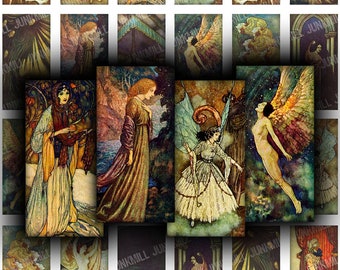 EDMUND DULAC - Digital Printable Collage Sheet - Gothic Medieval Fairy Tale Illustrations, 1" x 2" Domino Tile, Instant Download