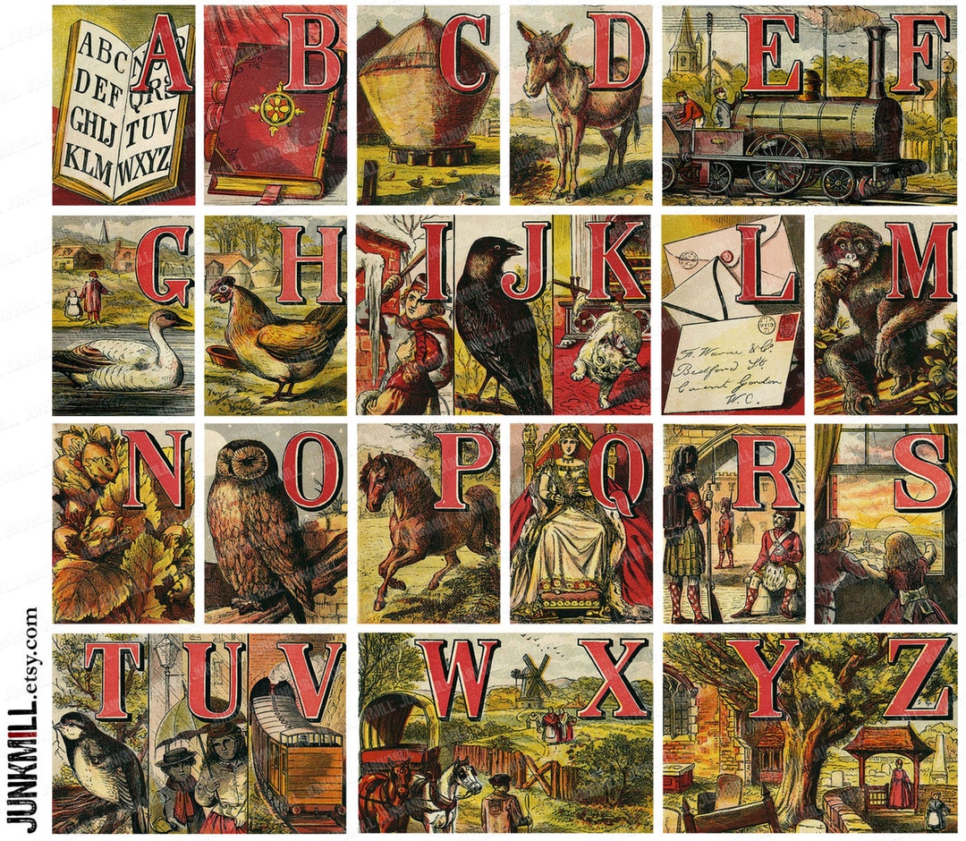 ANTIQUE ALPHABET - Digital Printable Collage Sheet - Vintage Children's ...