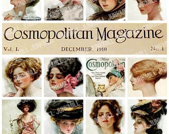 COSMO GIRLS - Digital Printable Collage Sheet - Victorian Women & Paris Fashions by Harrison Fisher, 1" Square or Scrabble, Instant Download