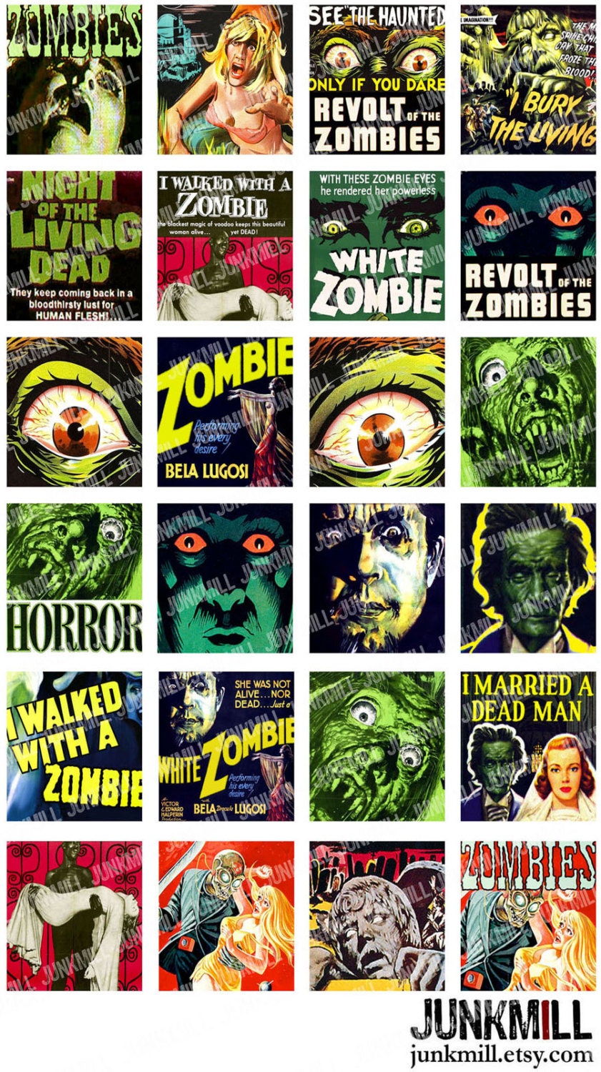 Zombies - Digital Printable Collage Sheet - Retro B-movie Horror
