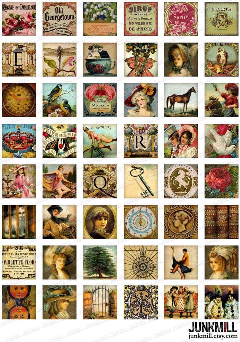 MINI MEDLEY III Scrabble Tiles 1 Squares Variety Sampler with Victorian Women /& Vintage Ephemera Digital Printable Collage Sheet