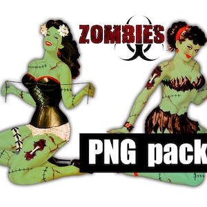 ZoMBIE PIN-UPS Digital Printable Collage Sheet Retro Undead Pin-Up Girls, Zombie Apocalypse, Halloween, Png Instant Download image 1